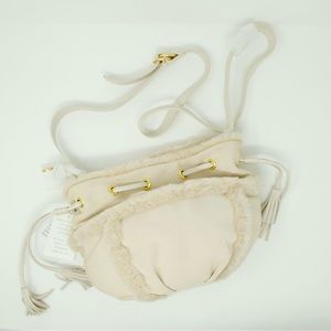 UGG Quinn Small Drawstring Cornsilk Luxe Suede Leather Sheepskin Crossbody RARE!